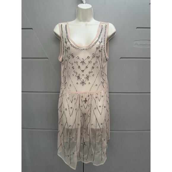 Forever 21 Y2K Beaded Mesh Dress Sz M Sheer Party Art Deco Fairy Grunge /no slip - Picture 3 of 11